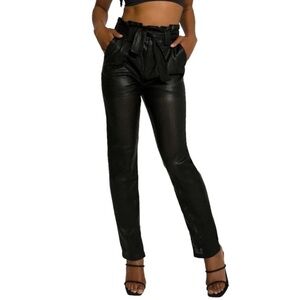 Good American perforated pleated black leather pants size 1